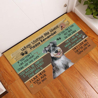Miniature Schnauzer Welcome Doormat, Visiting My House Please Remember Miniature Schnauzer Dog Rules Welcome, Pets Home Decor Door Mat