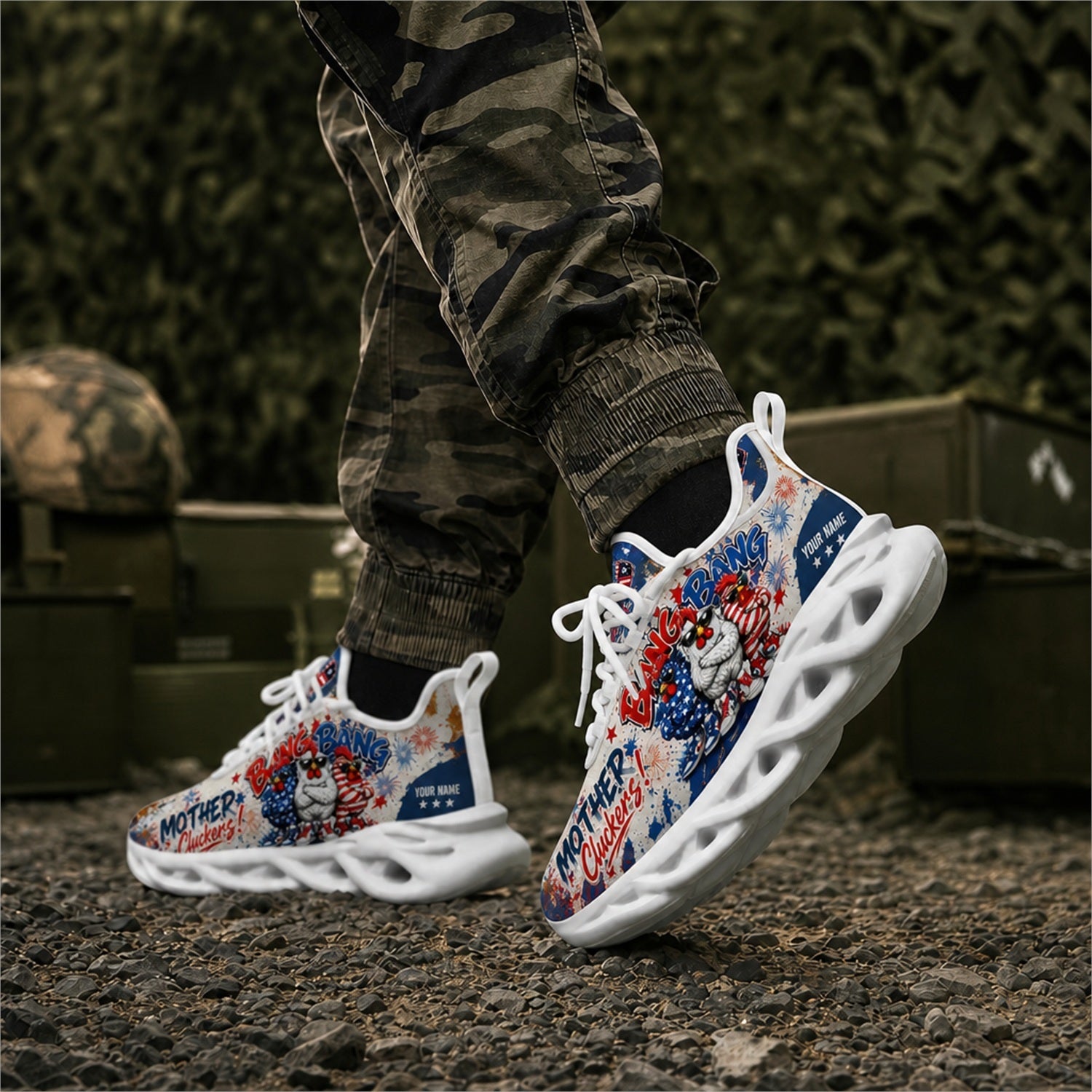 Custom Name Mother Cluckers Chicken Max Soul Shoes, Veteran Sneaker