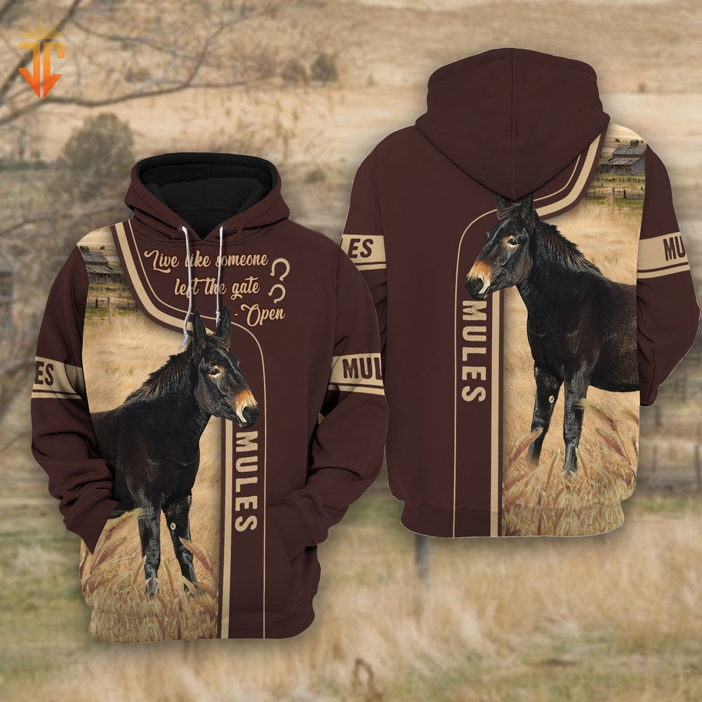 Mules Live Like Someone left the gate open Hoodie, Farmer Hoodie, Farm Themed Shirts, Farm Tee Shirts
