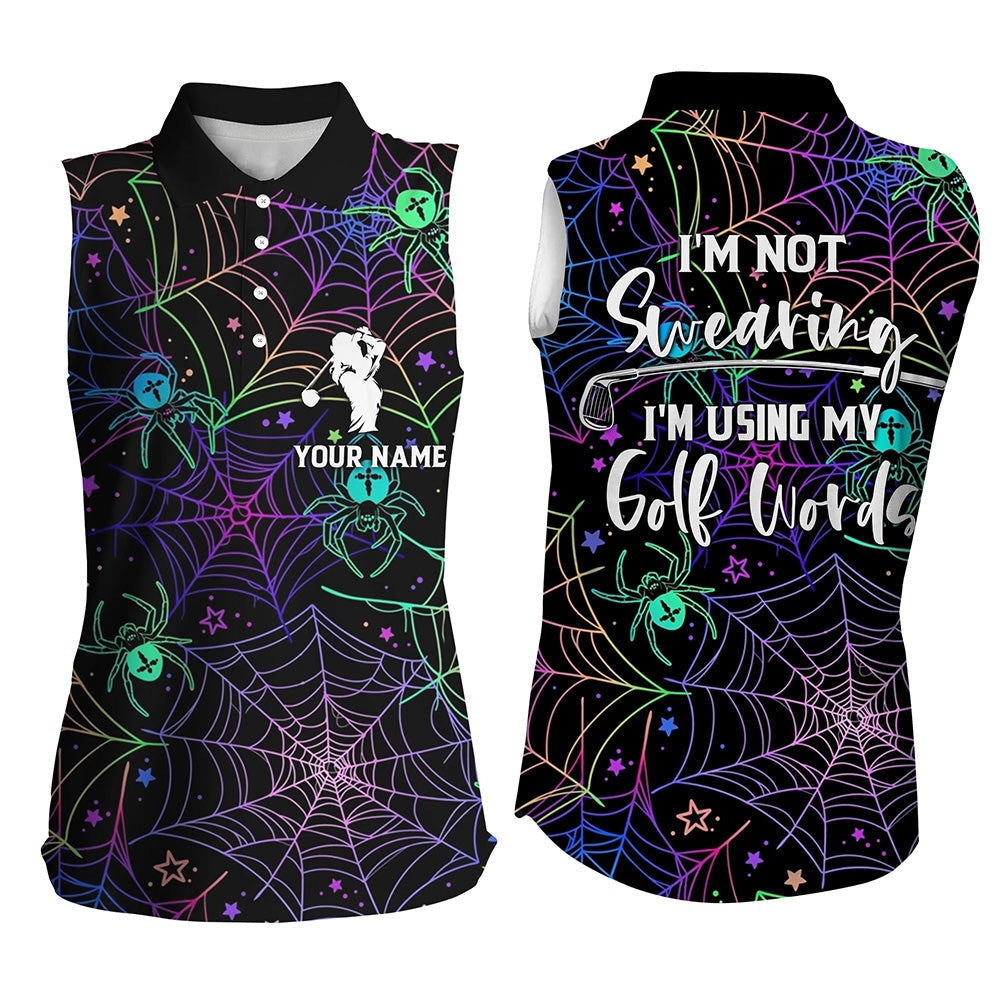 Multicolor Halloween Women Sleeveless Golf Polo Shirt Custom Golf Shirts Funny Golf Shirt, Women Golf Shirts