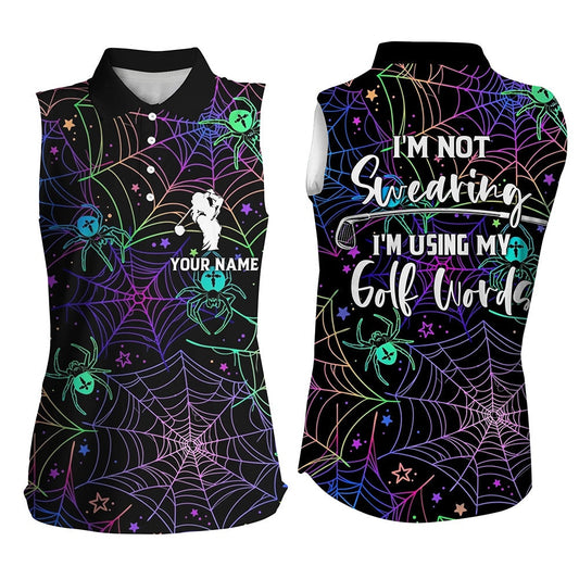 Multicolor Halloween Women Sleeveless Golf Polo Shirt Custom Golf Shirts Funny Golf Shirt, Women Golf Shirts