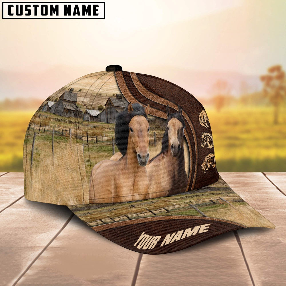 Mustang Horses Dark Brown Pattern Customized Name Cap, Farmer Cap, Cap For Farmers, Best Farm Hat, Farm Use Hat