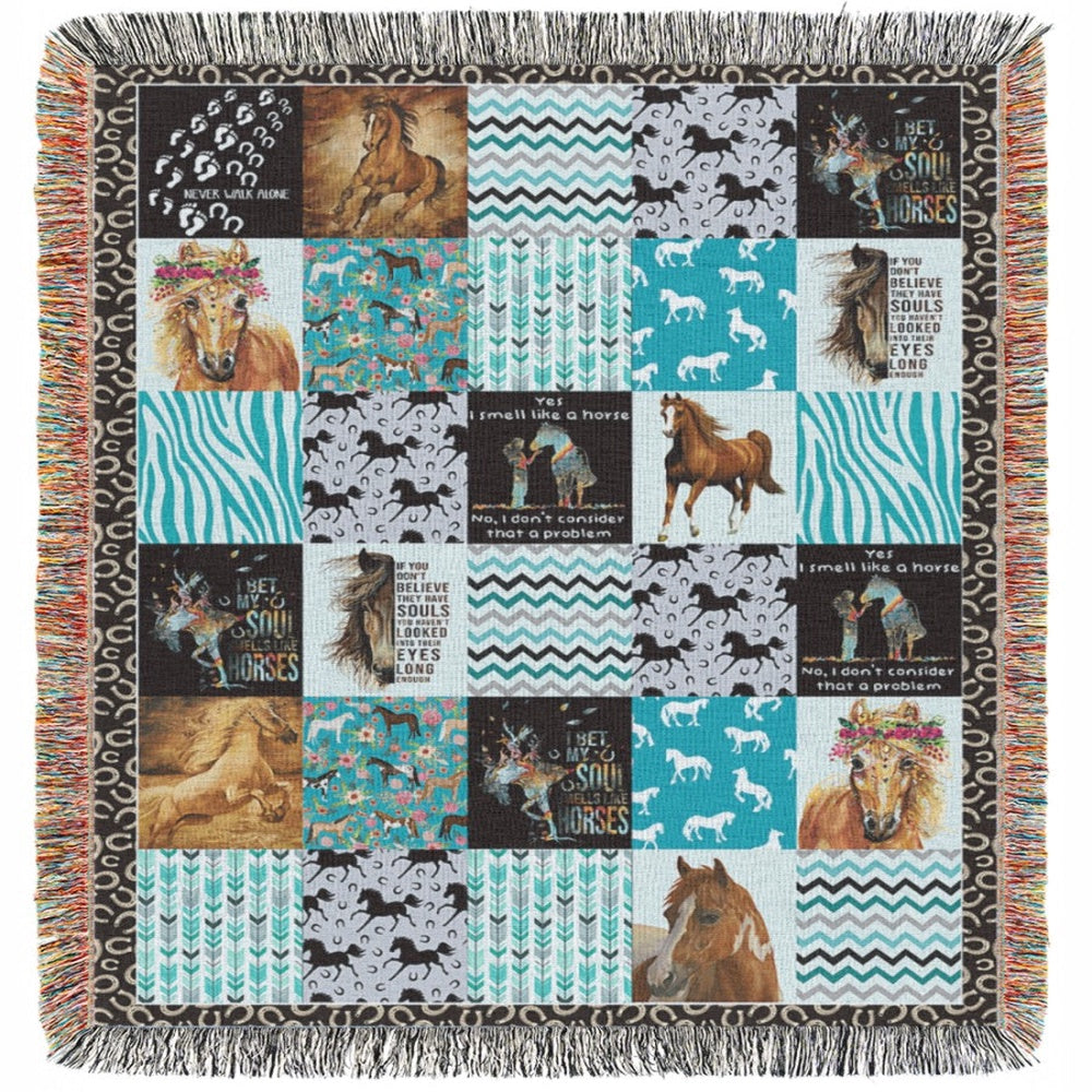 My Soul Smells Like Horses All Over Printed 3D Woven Blanket, Farm Blanket, Farm Animal Blanket