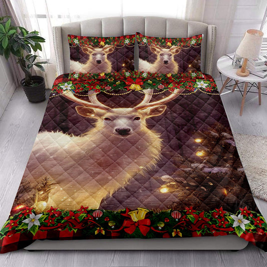 Mystic White Deer Withmas Light Bedding Set, Christmas Beddings, Xmas Bedding Sets