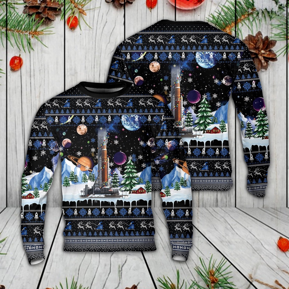 NASA Artemis SLS Moon Rocket Christmas AOP Sweater, Christmas Ugly Sweater, Sweater Xmas, Ugly Sweater