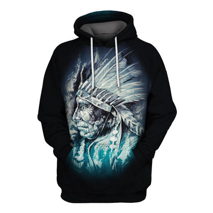 Native American Face Indian Chief All Over Print Hoodie, Native American Hoodie, 3D Native American Hoodie