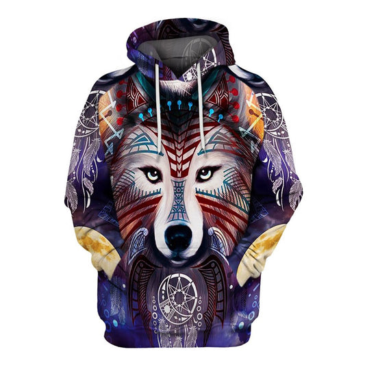 Native American Purple Wolf All Over Print Hoodie, Native American Hoodie, 3D Native American Hoodie