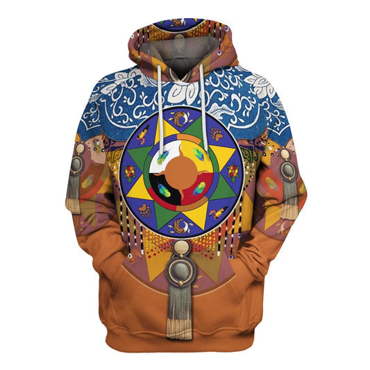 Native American Round Shape Traditional All Over Print Hoodie, Native American Hoodie, 3D Native American Hoodie
