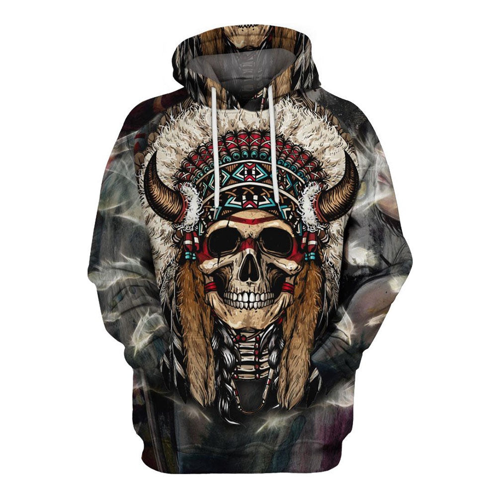Native American Skull And Eyes All Over Print Hoodie, Native American Hoodie, 3D Native American Hoodie