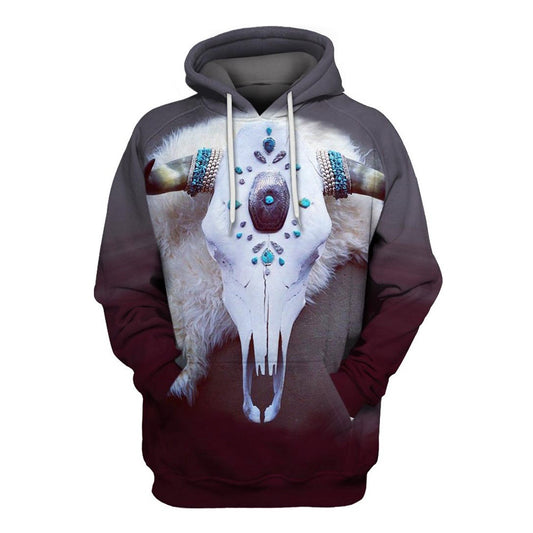 Native American Skull Blue Stone All Over Print Hoodie, Native American Hoodie, 3D Native American Hoodie