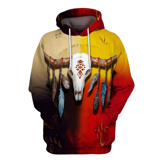 Native American Skull Colourful All Over Print Hoodie, Native American Hoodie, 3D Native American Hoodie
