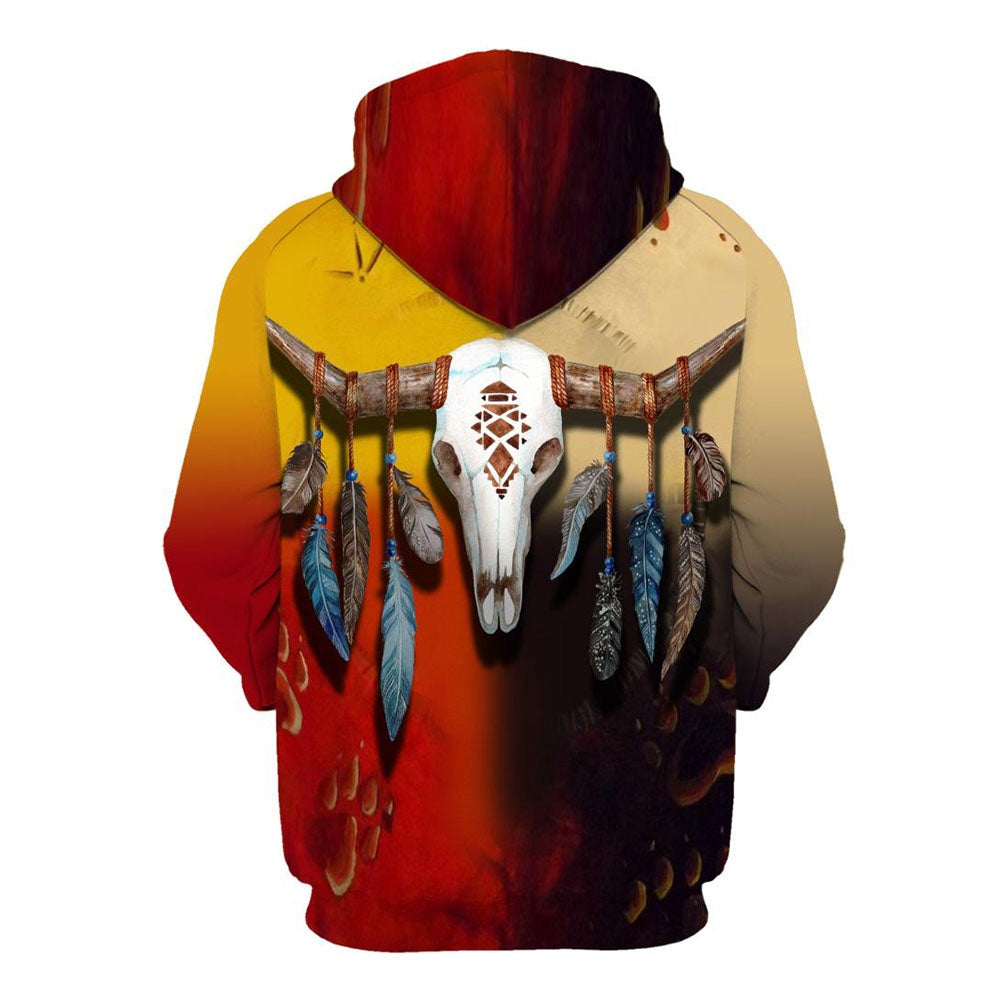 Native American Skull Colourful All Over Print Hoodie, Native American Hoodie, 3D Native American Hoodie
