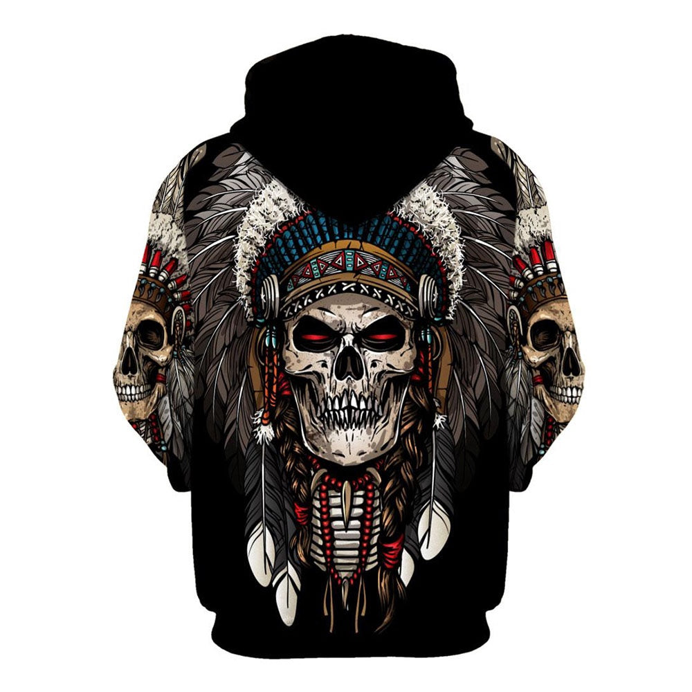 Native American Skull Feathers All Over Print Hoodie, Native American Hoodie, 3D Native American Hoodie