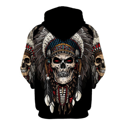 Native American Skull Feathers All Over Print Hoodie, Native American Hoodie, 3D Native American Hoodie