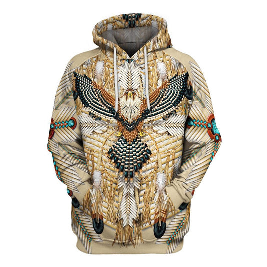 Native American Span Eagle Feather All Over Print Hoodie, Native American Hoodie, 3D Native American Hoodie