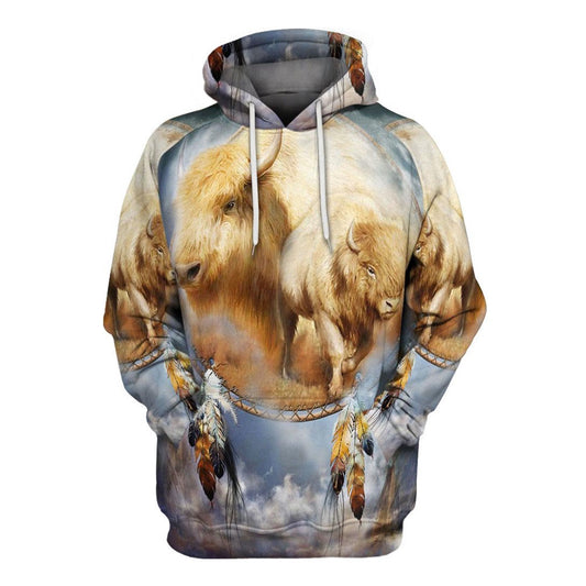 Native American Spirit White Buffalo All Over Print Hoodie, Native American Hoodie, 3D Native American Hoodie