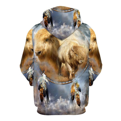 Native American Spirit White Buffalo All Over Print Hoodie, Native American Hoodie, 3D Native American Hoodie