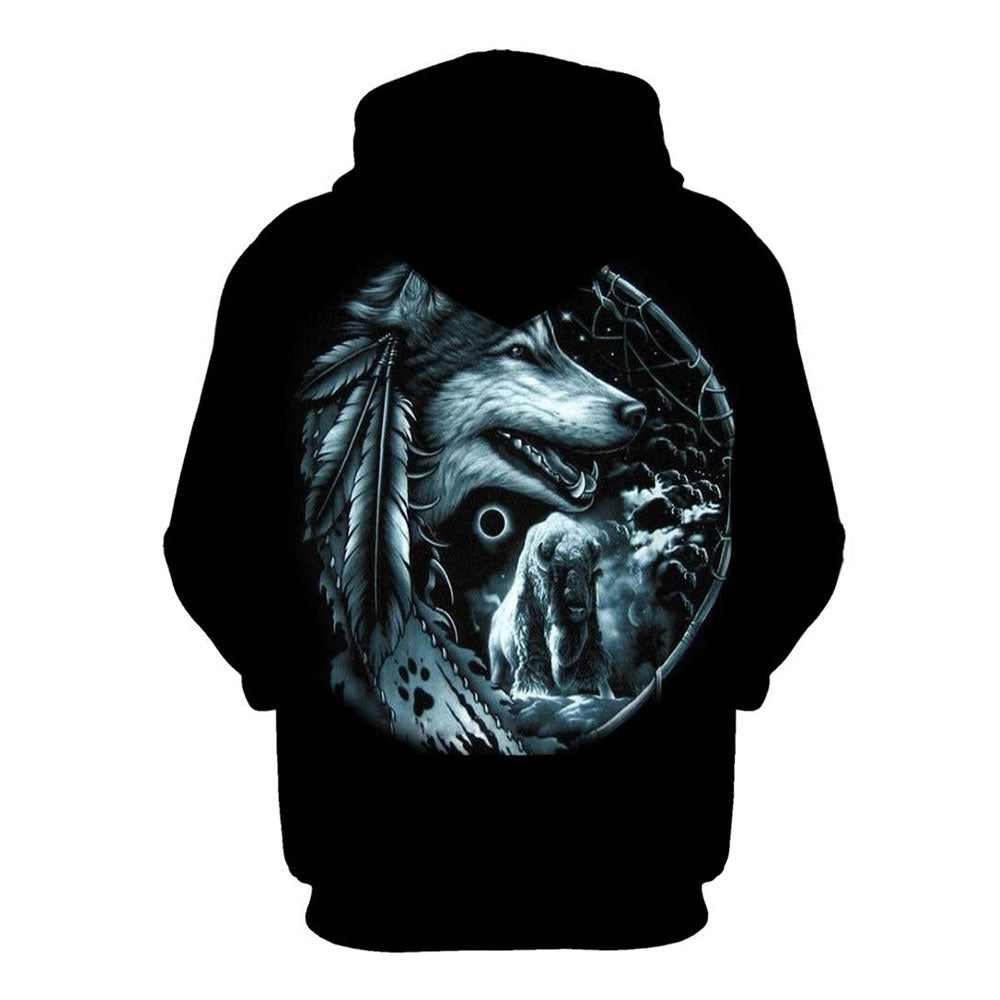 Native American The Fight Between Wolf And Buffalo All Over Print Hoodie, Native American Hoodie, 3D Native American Hoodie