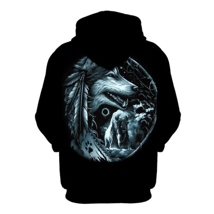 Native American The Fight Between Wolf And Buffalo All Over Print Hoodie, Native American Hoodie, 3D Native American Hoodie