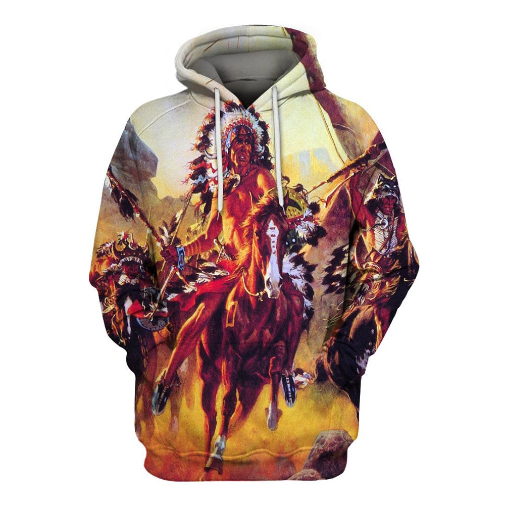 Native American The Fight Of Hero All Over Print Hoodie, Native American Hoodie, 3D Native American Hoodie