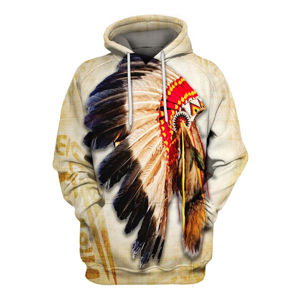 Native American The Hat Of Indian Chief All Over Print Hoodie, Native American Hoodie, 3D Native American Hoodie
