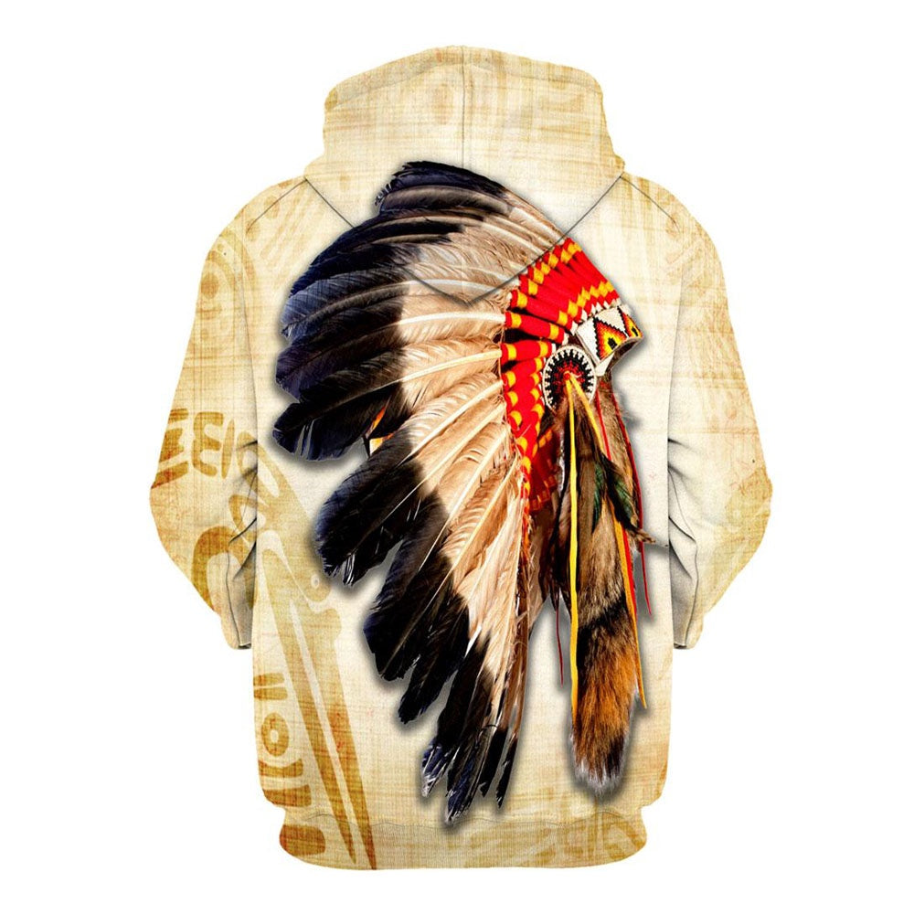 Native American The Hat Of Indian Chief All Over Print Hoodie, Native American Hoodie, 3D Native American Hoodie