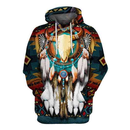Native American Trail Of Bison Skull All Over Print Hoodie, Native American Hoodie, 3D Native American Hoodie