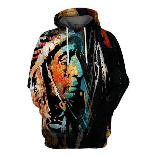 Native American Trail Of Indian Chief Colourful Painting All Over Print Hoodie, Native American Hoodie, 3D Native American Hoodie