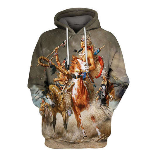 Native American Warriors All Over Print Hoodie, Native American Hoodie, 3D Native American Hoodie