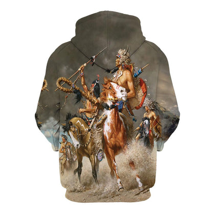 Native American Warriors All Over Print Hoodie, Native American Hoodie, 3D Native American Hoodie