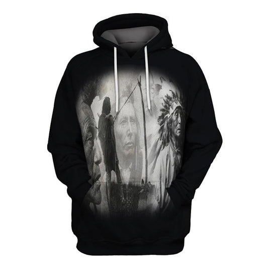 Native American White Black Indian Chief All Over Print Hoodie, Native American Hoodie, 3D Native American Hoodie
