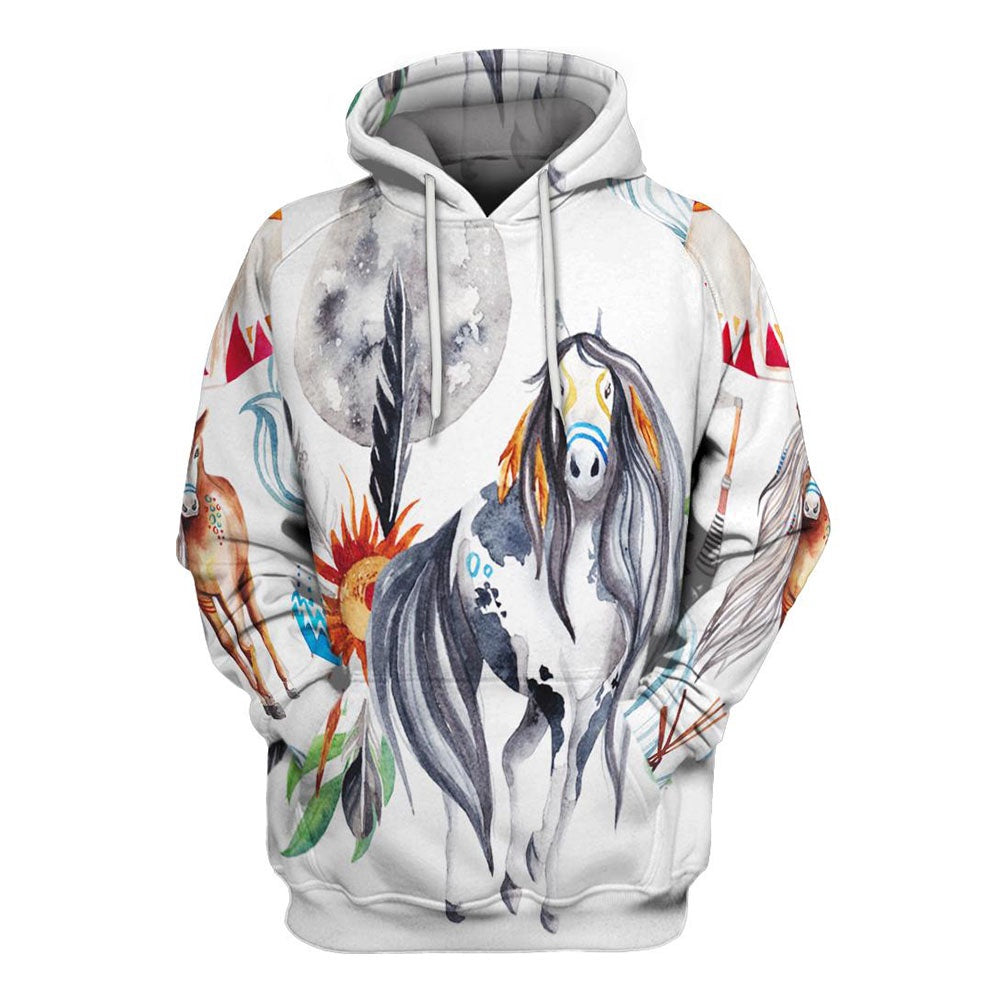Native American White Horse All Over Print Hoodie, Native American Hoodie, 3D Native American Hoodie
