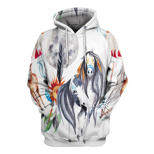 Native American White Horse All Over Print Hoodie, Native American Hoodie, 3D Native American Hoodie