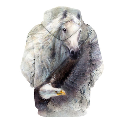 Native American White Horse And Eagle All Over Print Hoodie, Native American Hoodie, 3D Native American Hoodie