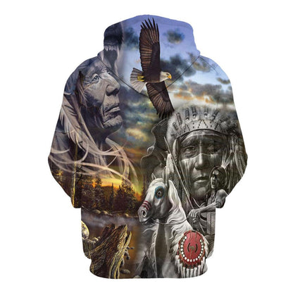 Native American White Horse Warrior All Over Print Hoodie, Native American Hoodie, 3D Native American Hoodie