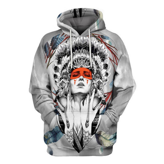 Native American White Indian All Over Print Hoodie, Native American Hoodie, 3D Native American Hoodie