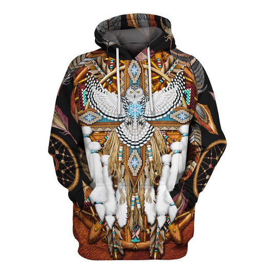 Native American White Owl All Over Print Hoodie, Native American Hoodie, 3D Native American Hoodie