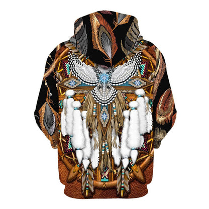 Native American White Owl All Over Print Hoodie, Native American Hoodie, 3D Native American Hoodie