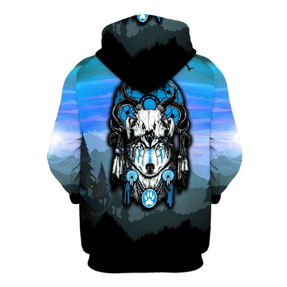 Native American Wolf All Over Print Hoodie, Native American Hoodie, 3D Native American Hoodie