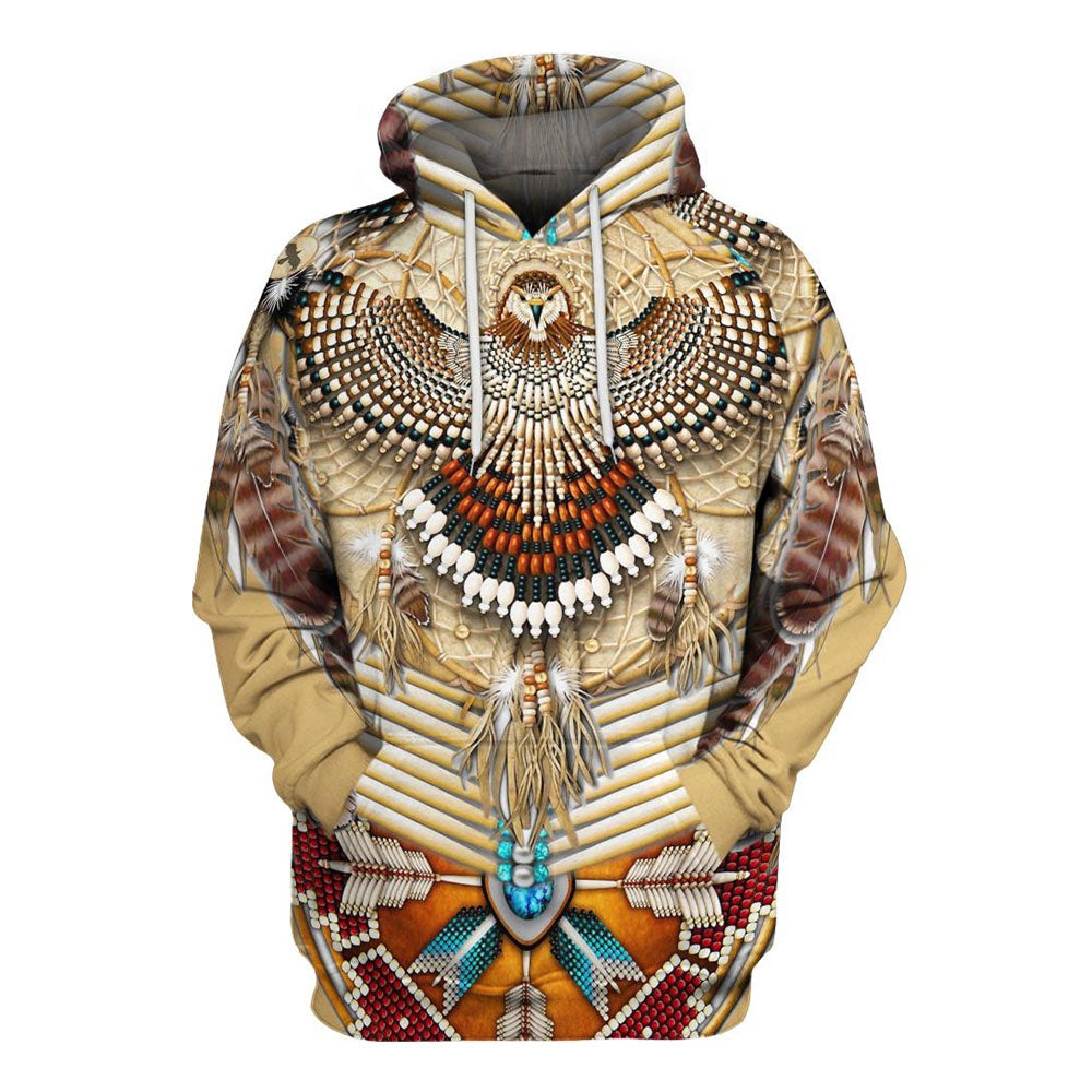 Native American Yellow Eagle Motif All Over Print Hoodie, Native American Hoodie, 3D Native American Hoodie