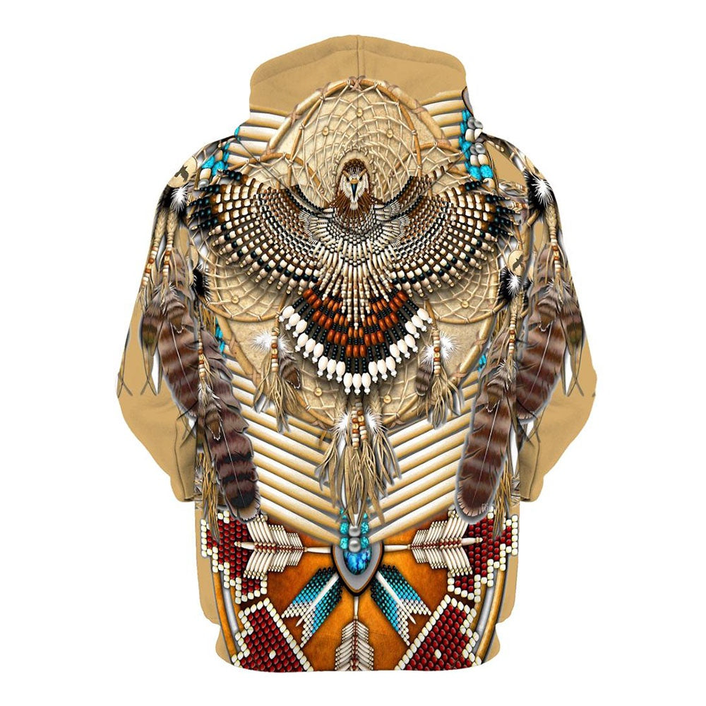 Native American Yellow Eagle Motif All Over Print Hoodie, Native American Hoodie, 3D Native American Hoodie