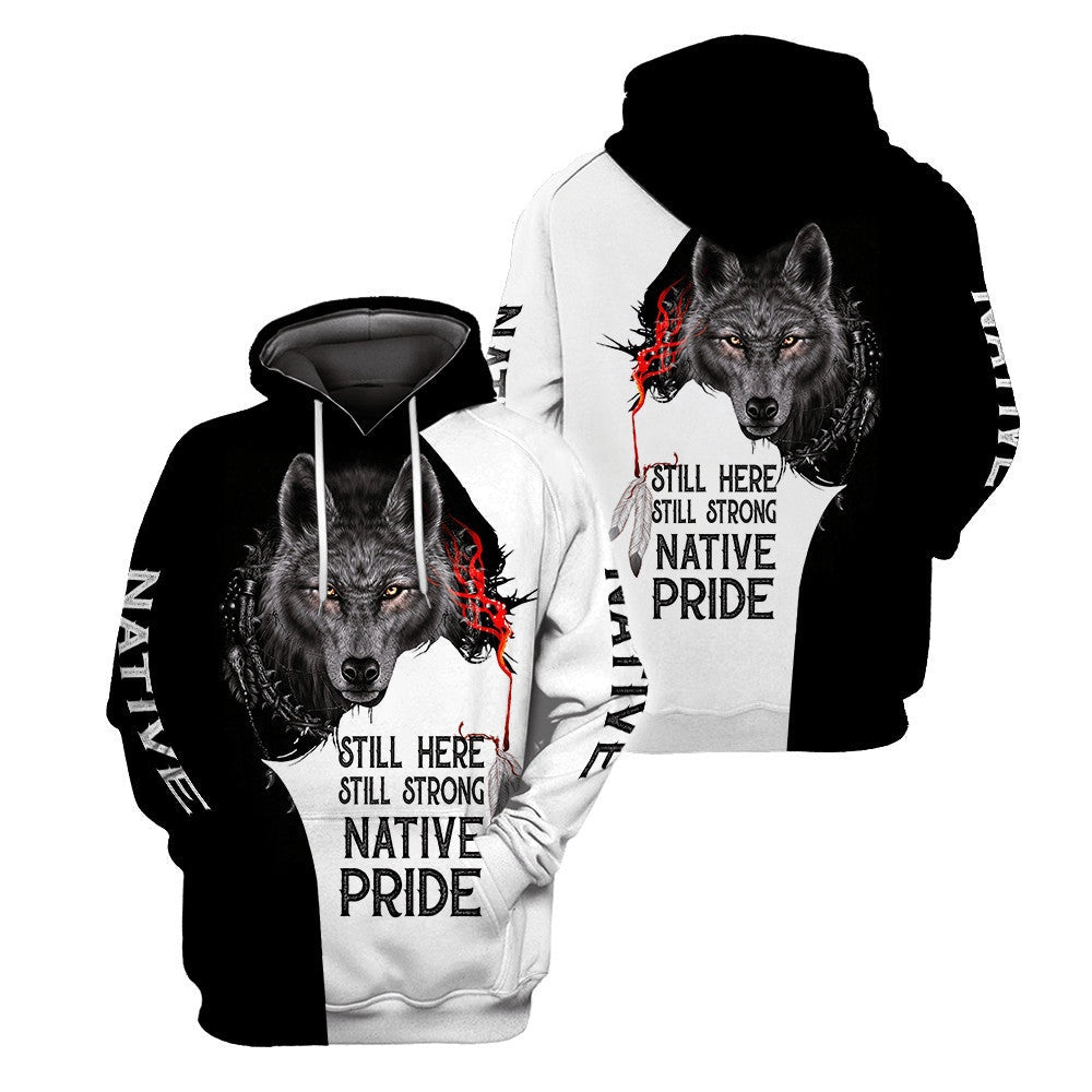 Native Wolf Pride Native American All Over Printed Hoodie, Native American Hoodie, 3D Native American Hoodie