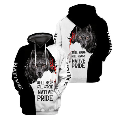 Native Wolf Pride Native American All Over Printed Hoodie, Native American Hoodie, 3D Native American Hoodie