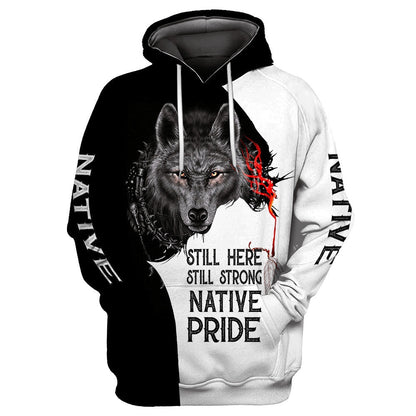 Native Wolf Pride Native American All Over Printed Hoodie, Native American Hoodie, 3D Native American Hoodie