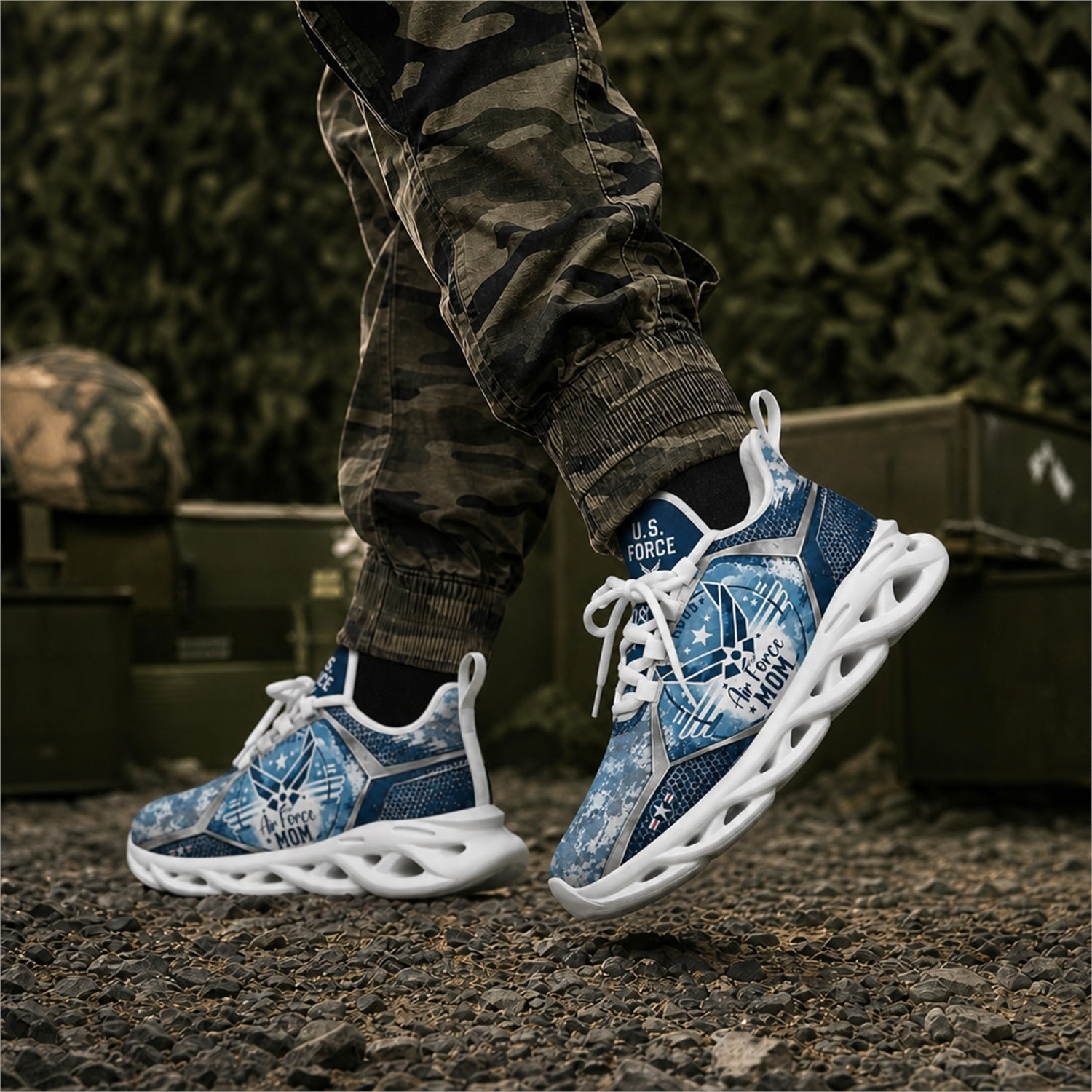 Custom Name Navy Mom Compass Max Soul Shoes, Veteran Sneaker