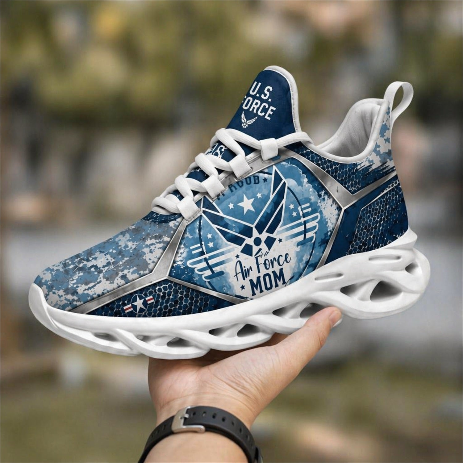 Custom Name Navy Mom Compass Max Soul Shoes, Veteran Sneaker