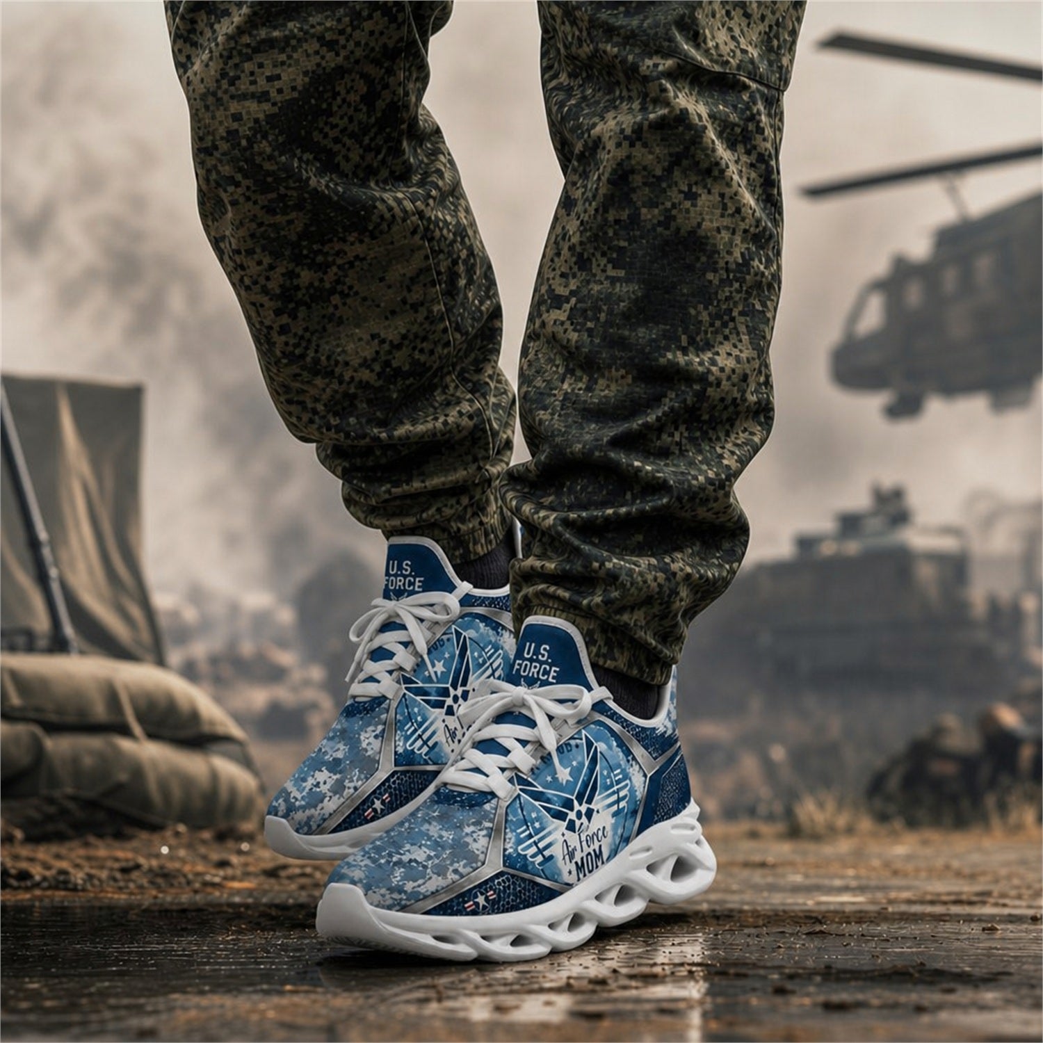 Custom Name Navy Mom Compass Max Soul Shoes, Veteran Sneaker