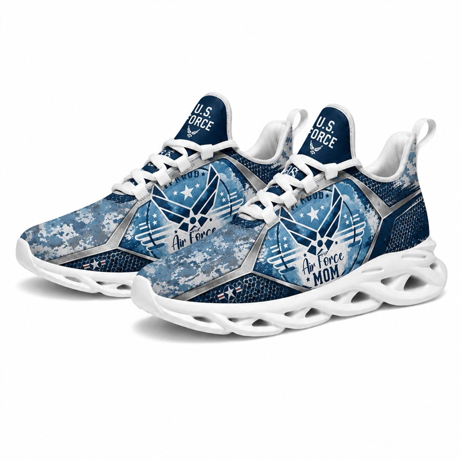 Custom Name Navy Mom Compass Max Soul Shoes, Veteran Sneaker