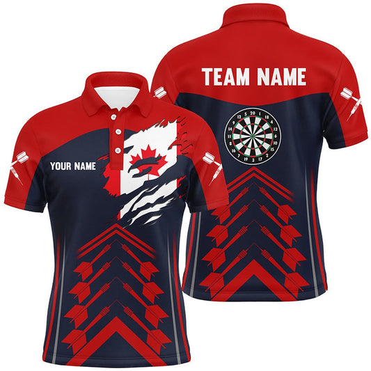 Navy Red Canada Flag Mens Darts Polo Shirt Custom Patriot Darts Shirt For Men Dart Polo, Darts Team Polo Shirt