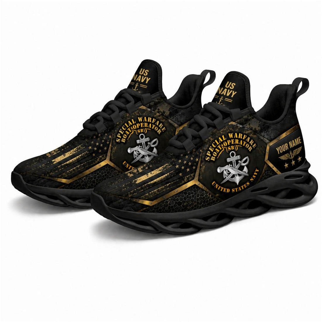 Custom Name Navy Veteran Skull Anchor Max Soul Shoes, Veteran Sneaker